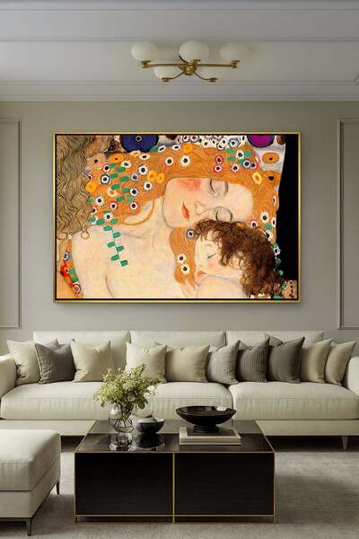 Gustav Klimt'in Şefkat Dolu Kadının Üç Çağı (Anne ve Çocuk) Siyah Metal Çerçeveli Kanvas Tablo