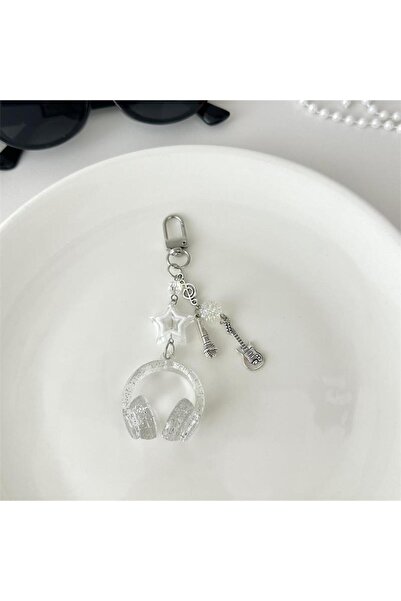 Choice سلسلة مفاتيح على شكل سماعة أذن لامعة A5 على شكل نجمة لطيفة وقلادة ميكر...