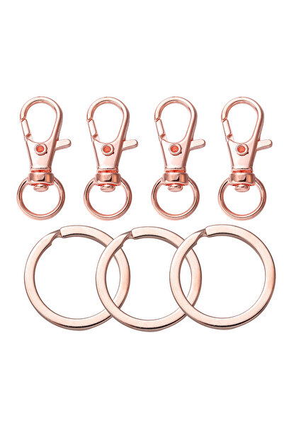 Choice مجموعة مشابك دوارة من الذهب الوردي مقاس 14 × 32 مم، مكونة من 20 قطعة، مع خطافات تثبيت على شكل حبل مع حلقات سلسلة مفاتيح ومشبك سلسلة مفاتيح