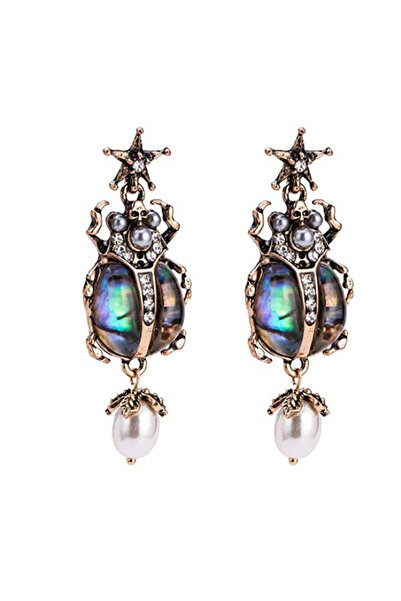 Choice أقراط أذن عتيقة مبالغ فيها على شكل صدفة حشرة خنفساء للنساء مصنوعة من س...