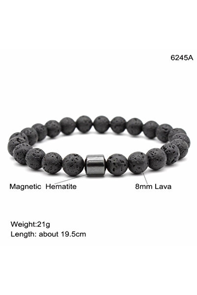 Choice سوار رجالي مصنوع يدويًا من حجر الهيماتيت المغناطيسي مصنوع يدويًا من أح...