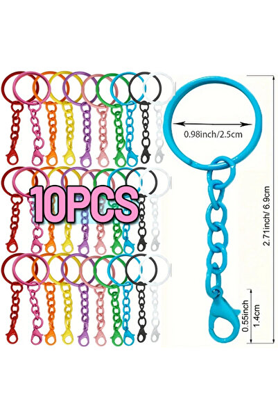 Choice سلسلة مفاتيح ملونة عشوائية - 10 قطع بقطر 25 مم مع سلاسل مشابك جراد الب...