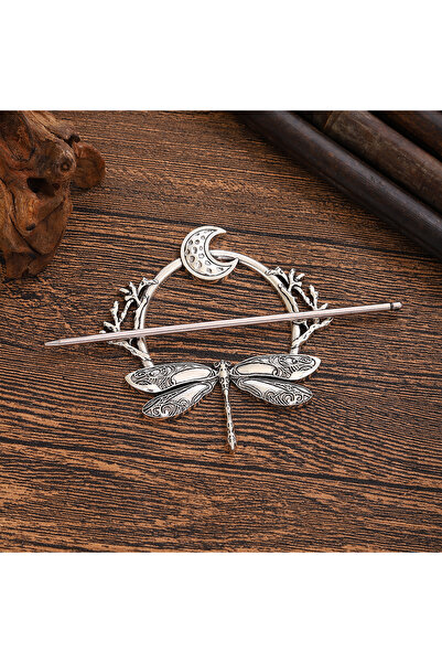 Choice دبوس شعر فضي اللون بتصميم فايكنغ ريترو على شكل يعسوب وقمر وغصن، قطعة أ...