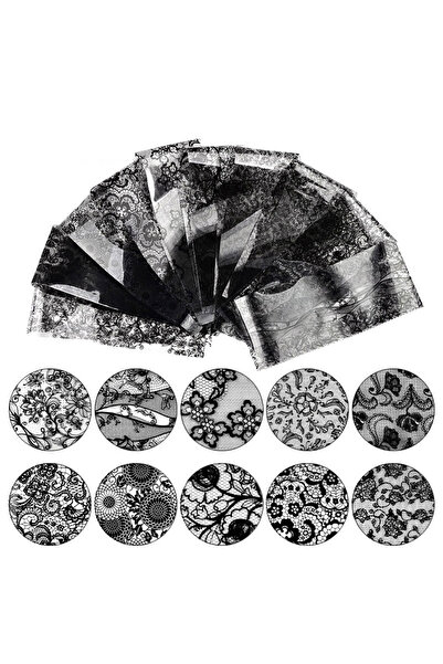 Choice مجموعة من 10 ورقات من ورق نقل فن الأظافر المنقوش بالدانتيل الأسود (بدو...