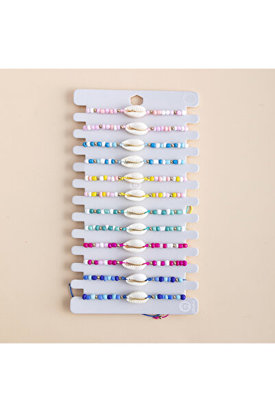 Choice مجموعة أساور مضفرة قابلة للتعديل من 12 قطعة من صدفة وخيط وحبل وخرز ملو...