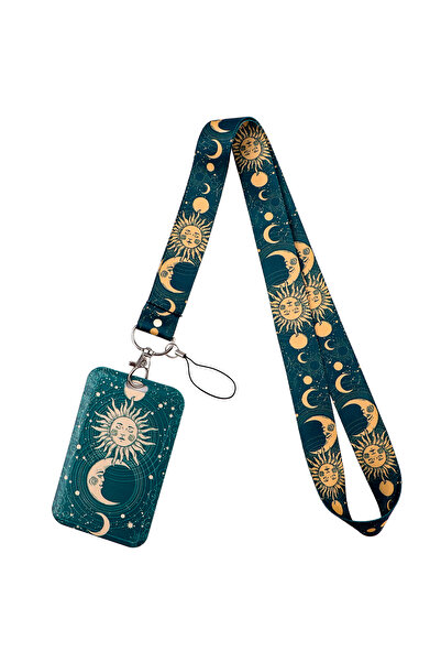 Choice 2 حزام رقبة على شكل وجه الشمس والقمر وسلسلة مفاتيح وغطاء بطاقة الهوية ...