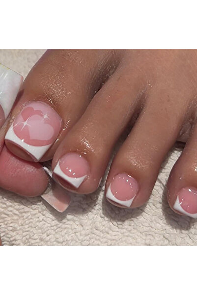 Choice 24 قطعة من أظافر القدم الفرنسية المزيفة باللون الوردي المتدرج مع تغطية...