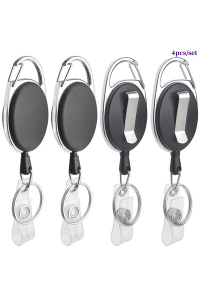 Choice أسود - 4 قطع من حاملات شارات المفاتيح القابلة للسحب مع بكرة حلقة تثبيت...