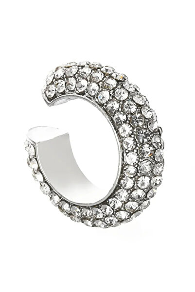 Choice قرط أذن فاخر على شكل حرف C مرصع بأحجار الراين باللون الأبيض من Fe للنساء