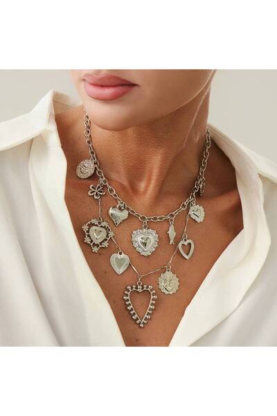 Choice قلادة تشوكر فضية اللون من إنجيمارك، بتصميم بانك مجوف على شكل قلب وزهرة، للنساء، بنمط هيب هوب ذهبي