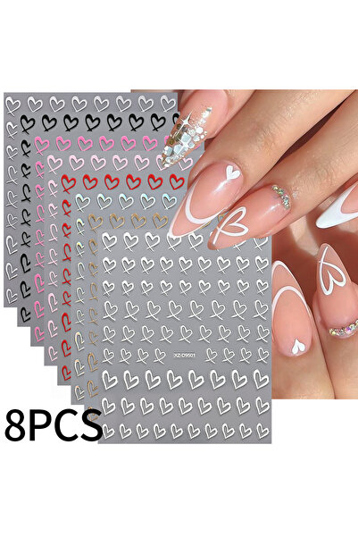 Choice ملصقات أظافر على شكل قلب مجوف - 8 قطع، 8 قطع، ملصقات أظافر على شكل قلب...