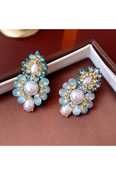 Choice HE14859-1 Green Rhinestone Pearl Flower Dangle Earrings for Women Vint...
