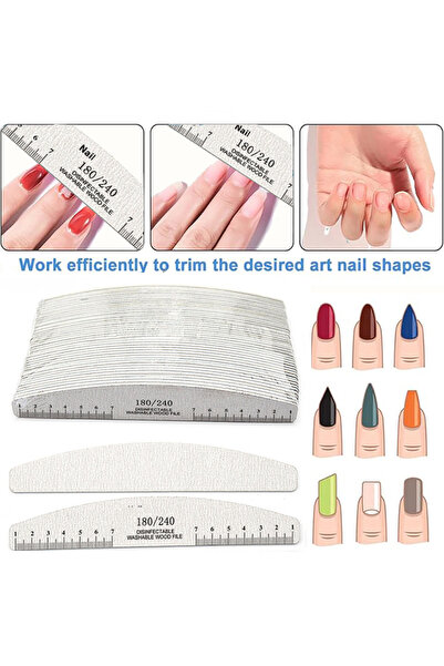 Choice 100 قطعة F 50/100 قطعة مبرد أظافر مطبوع عليه مسطرة، كتلة تلميع خشبية، ...