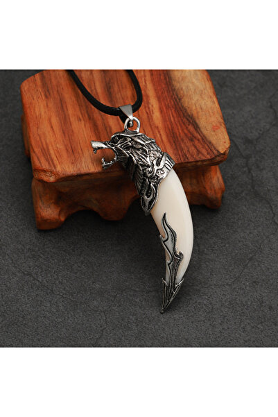 Choice قلادة رجالية بيضاء على شكل سن الذئب، قلادة رائعة من الفولاذ المقاوم لل...