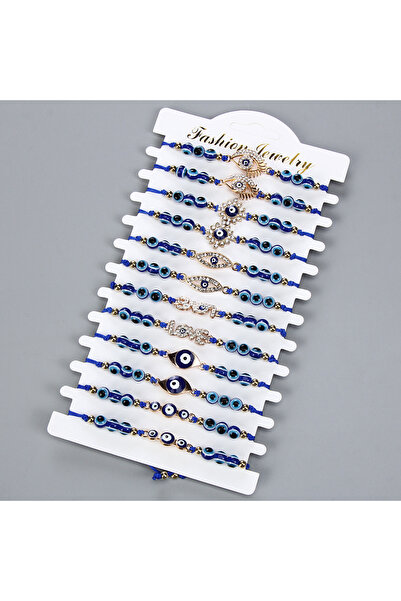 Choice 1-نمط 1-ذهب 12 قطعة/بطاقة أزياء بسيطة ريترو هندسية الياقوت الأزرق الخرز سلسلة عين الشيطان Ha