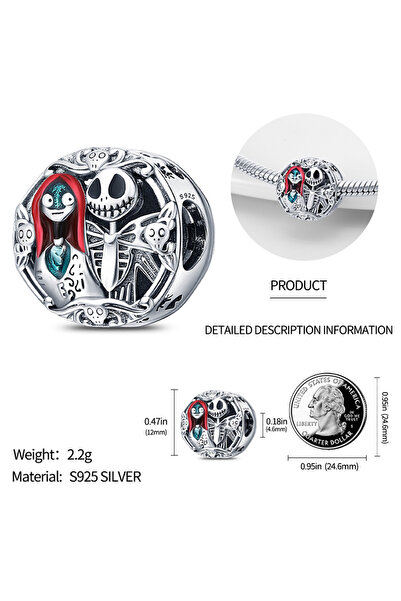 Miniso خرز سحر D43 The Nightmare Before Christmas مناسب لسوار 3 مم للنساء من الفضة 925