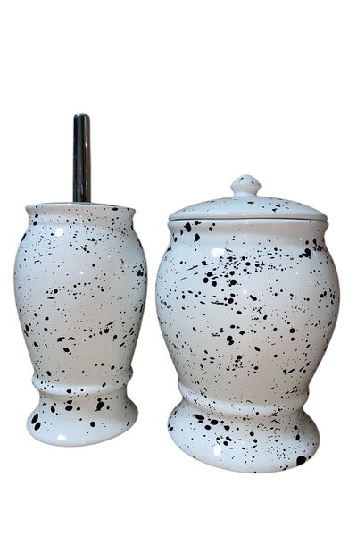 ozbience Dalmaçya Desenli Red Seramik Banyo Seti, Çöp Kovası ve Tuvalet Fırçası