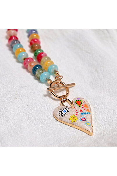 Choice 4 Colorful Glass Beads Heart Pendant Necklace for Women Fashion Origin...