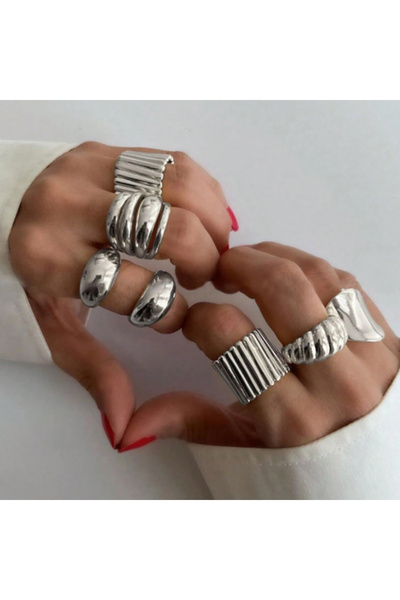 Choice AYA64222 مجموعة من 8 قطع خواتم بسيطة مبالغ فيها غير متماثلة للنساء بال...