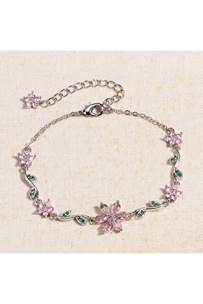 Choice سوار فضي اللون فاخر وعصري جديد على شكل أوراق خضراء رائعة للنساء مرصع ب...