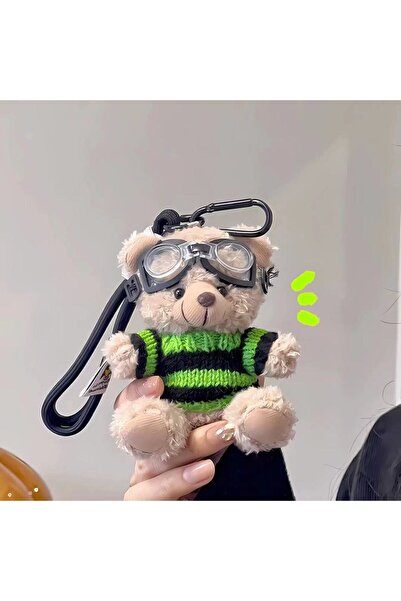 Choice سلسلة مفاتيح على شكل دب صغير كرتوني أخضر، ملابس دب بني مخملية، نظارات جميلة، دمية دب، سلسلة مفاتيح هدايا N