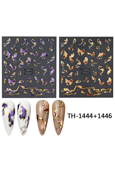 Choice TH-1444 1446 ملصقات أظافر بنفسجي أزرق بني تصميم حبر ملصقات زخارف ذهبية...