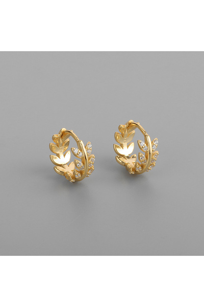 Choice أقراط ANENJERY الذهبية المصنوعة من الزركون على شكل أوراق الشجر للنساء، أقراط رائعة على شكل مشبك، هدية عيد ميلاد