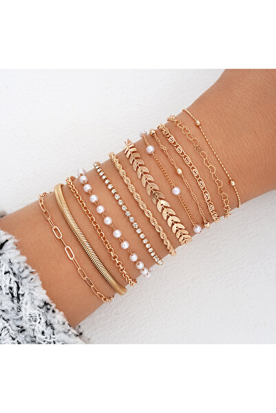Choice CSY6376401HB طقم أساور بوهو شيك ذهبي متعدد الطبقات من 12 قطعة للنساء م...