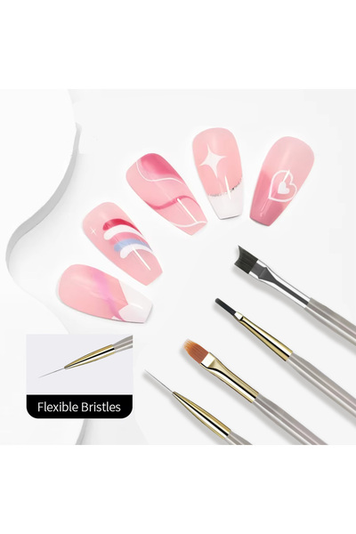 Choice مجموعة فرش تزيين الأظافر 4 قطع ونصف قطعة بنمط مربعات فرنسية - قلم رسم ...