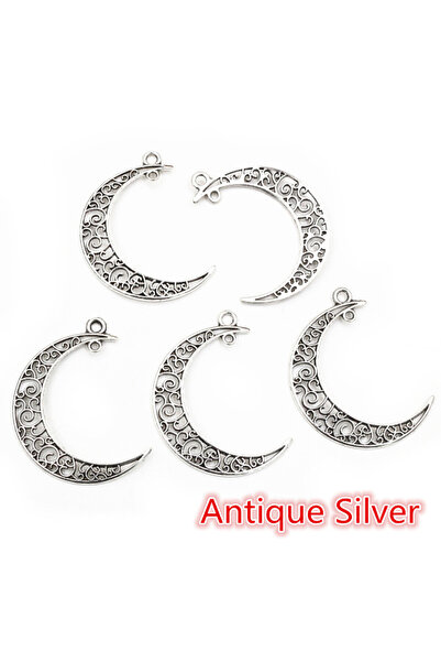Choice Antique Silver 41x30mm 10pcs 6 Colors Plated Moon Style Handmade Charm...
