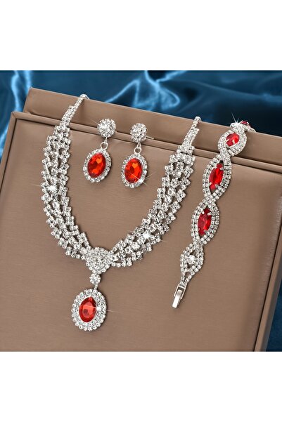 Choice مجموعة مجوهرات زفاف أنيقة YF1176-3 مكونة من قلادة وأقراط مرصعة بأحجار ...