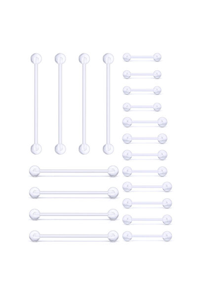 Choice مجموعة من 20 قطعة من الأكريليك المرن الشفاف Bioflex 14G، قضيب مستقيم للحلمة واللسان، أقراط صناعية