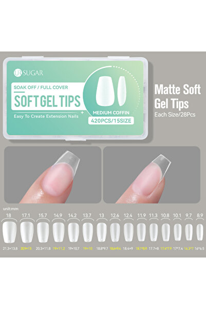 Choice 61705-2 UR SUGAR 420PCS/Box Gel Soft Gel Tips Short Almond Mixed Size Nail Tips Fake Nails Full Cove