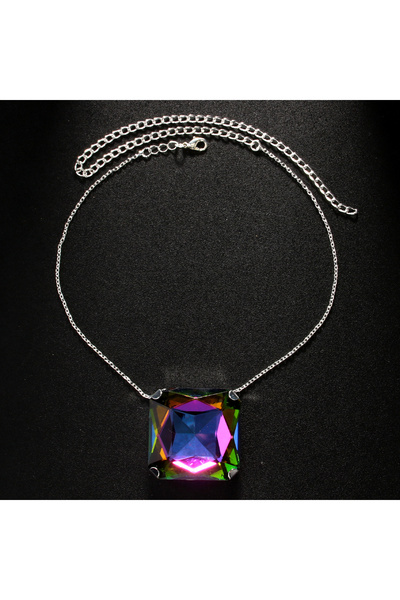 Choice Silver Plated Colorful Oversize Square Necklace Chain Crystal Choker f...