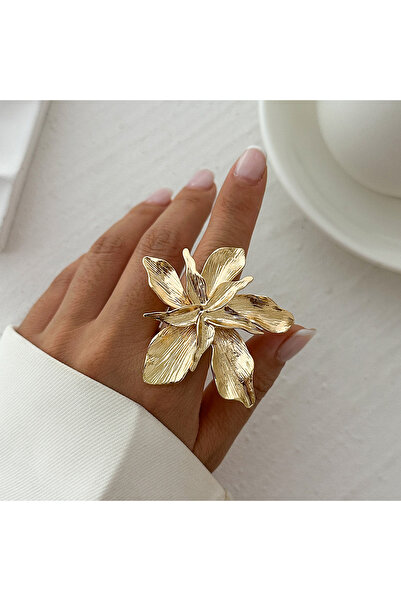 Choice خاتم زهرة معدني مزدوج الطبقات بتصميم شخصية ساليركون 2025 باللون الذهبي...