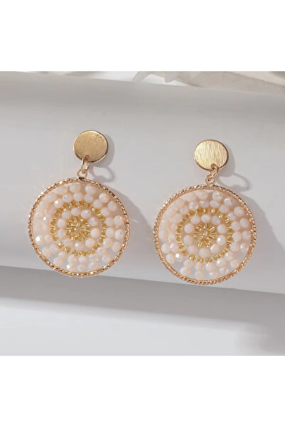 Choice أقراط متدلية معدنية نسائية باللون البيج على طراز بوهو العرقي مع خرز ال...