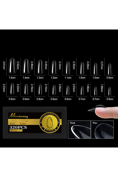 Choice 12-320 قطعة - أطراف أظافر صناعية لامعة من Almond-M S-2XL منحوتة من الج...