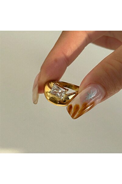 Choice خاتم زركون مطلي بالذهب عيار 18 قيراطًا بتصميم كلاسيكي، مصنوع من الفولا...