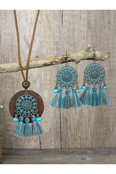 Choice 23103106 قلادة مجوفة ذات طابع عرقي على الطراز البوهيمي مع أقراط على شك...