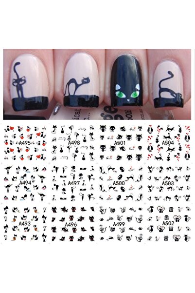 Choice قطة سوداء، ورقة واحدة، 12 نوعًا من التصاميم، ملصقات أظافر قابلة للنقل ...