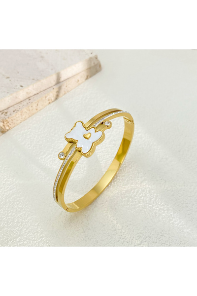 Choice سوار أنيق من الفولاذ التيتانيوم على شكل دب لطيف باللون الأبيض من الذهب...