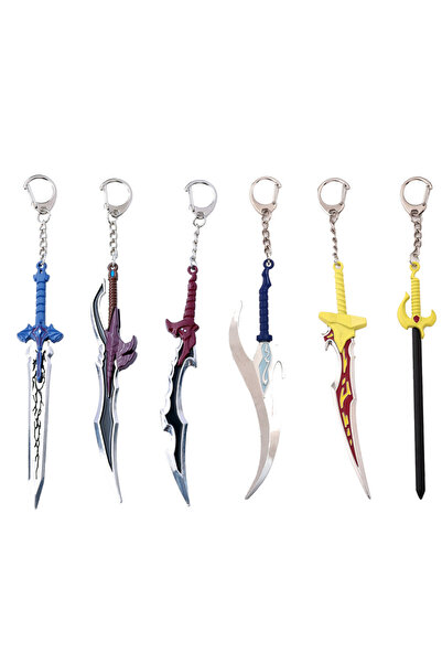 Miniso 6PCS Anime Solo Leveling Keychain Knight Killer Fangs Metal Toy Sword Character Weapon Model Keychai