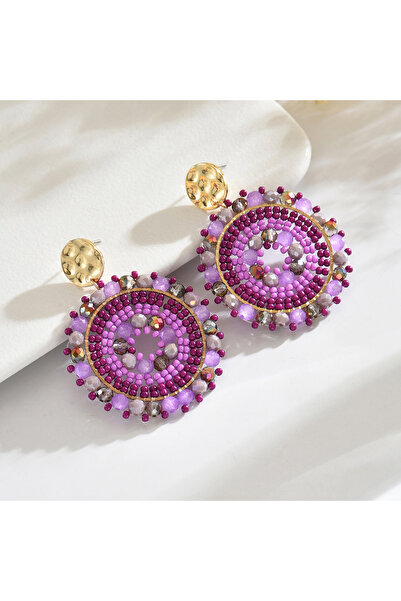 Choice Purple Bohemain Colorful Round Crystal Beads Drop Earrings for Women L...