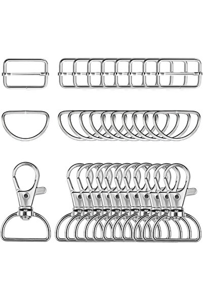 Choice مجموعة من 45 مشبك دوار فضي اللون على شكل حلقة على شكل حرف D ومشبك منزلق وخطاف سريع لسلسلة المفاتيح وخطاف مشبك على شكل حرف D
