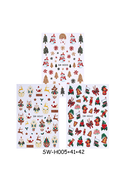 Choice SW-H005 41 42 3 قطع ملصقات أظافر عيد الميلاد الكرتونية لامعة ذهبية على...