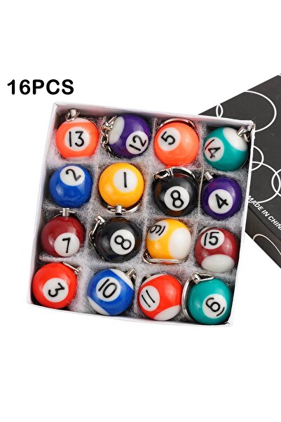 Choice A 16pcs/Set Mini Billiards Shaped Keyring Assorted Colorful Billiards ...