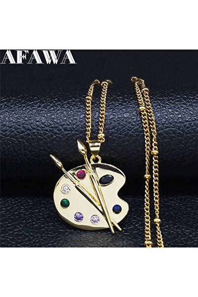 Choice قلادة من الفولاذ المقاوم للصدأ مرصعة بلوحة رسم من الزركون بطول 50 سم، ...