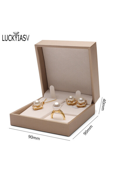 Choice صندوق خاتم مجوهرات من الجلد عالي الجودة باللون الأبيض صندوق هدايا مجوهرات زوج خاتم أقراط قلادة سوار