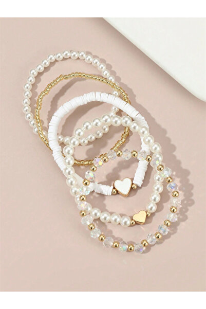 Choice مجموعة أساور للأطفال على شكل قلب وردي مكونة من 5 قطع باللون الأبيض، هد...