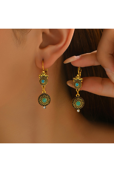 Choice أقراط طويلة من سبيكة معدنية بوهيمية عتيقة من E1879-2-blue للنساء، قلاد...